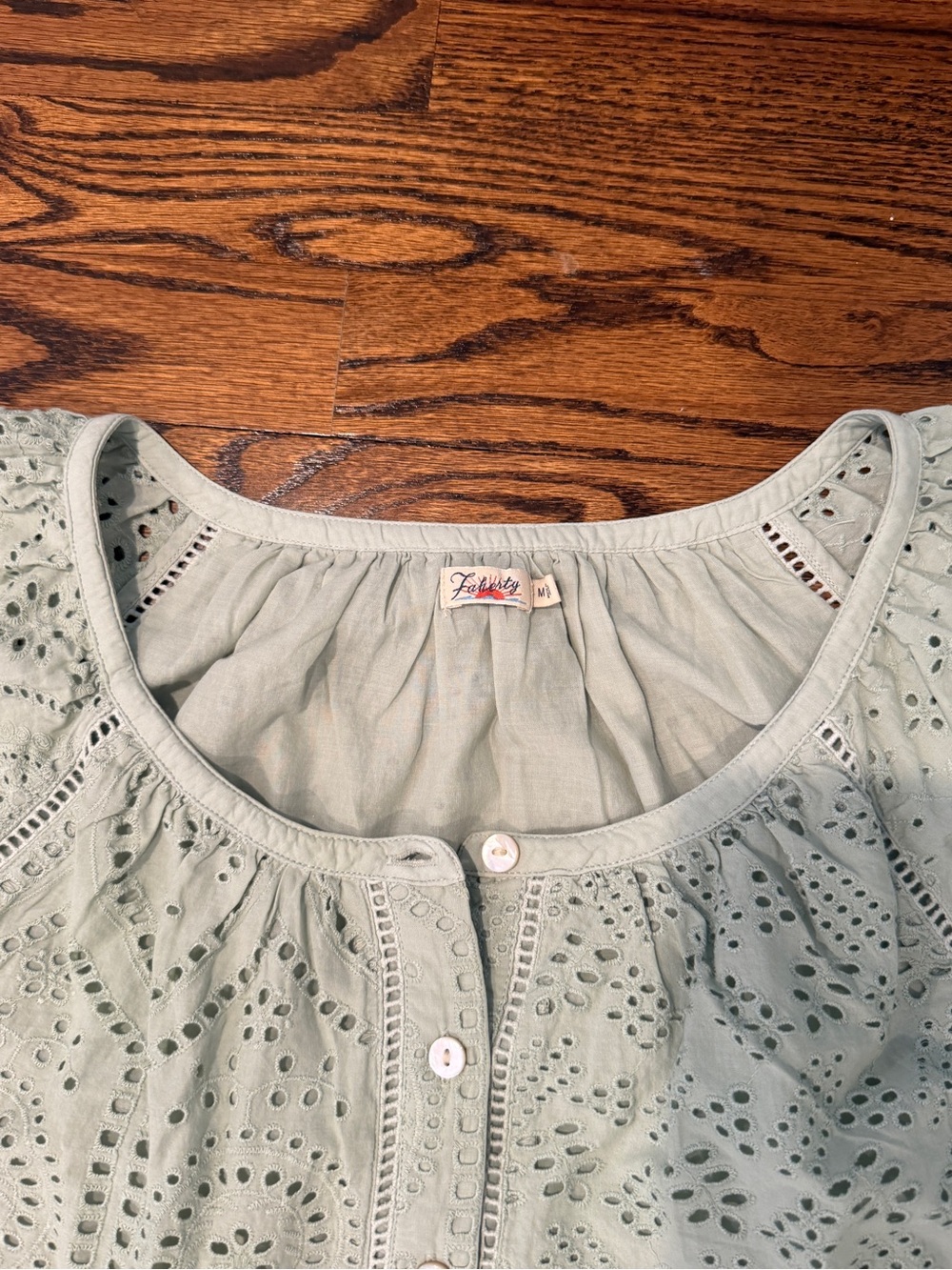 Faherty Light Sage Eyelet Button-Front Mini Dress - Picture 4 of 4